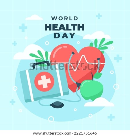 World health day illustration with heart first aid kit Vector illustration.