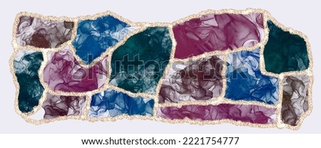Luxury abstract background, alcohol ink and kintsugi technique, decorative gold element, for print, book cover, picture, wallpaper, wall picture.