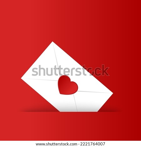 Vector romantic icon red envelope. In the envelope is a card with a heart. Illustration of a love letter in flat style.