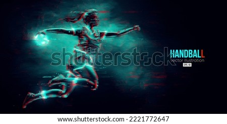 Abstract silhouette of a handball player on black background. Handball player woman are throws the ball. Vector illustration