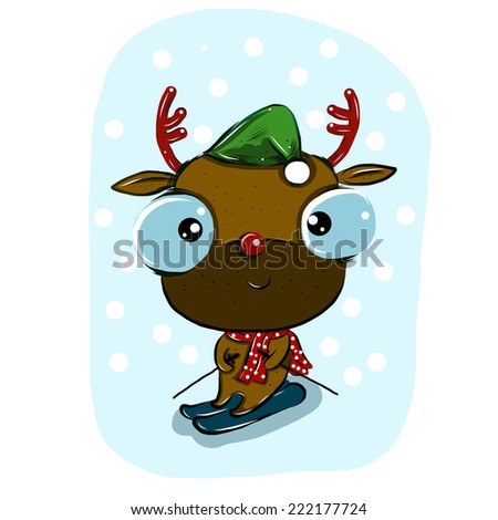 vector illustration of cute reindeer christmas   cartoon drowning  style