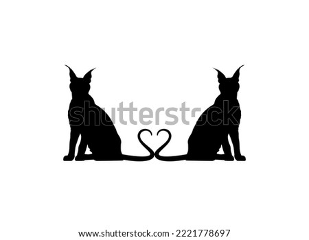Pair of the Caracal Cat Silhouette for Art Illustration, Logo, Pictogram, Website or Graphic Design Element. Vector Illustration