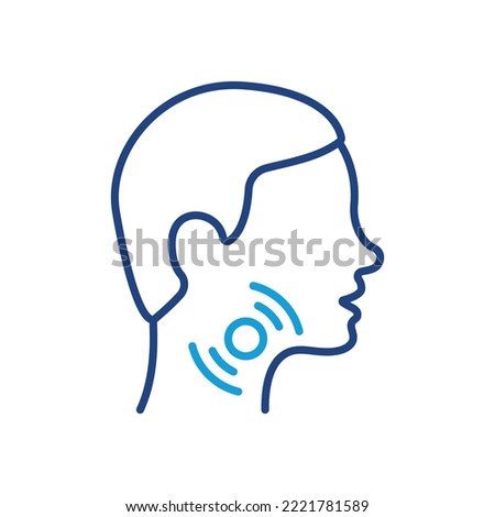 Sore Throat Line Icon. Painful Sore Throat Linear Icon. Male head in Profile Pictogram. Symptom of angina, flu or cold. Editable stroke. Vector illustration. Royalty-Free Stock Photo #2221781589