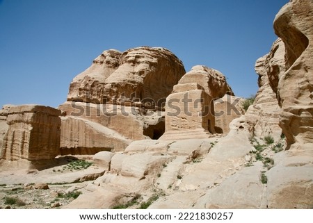 Petra, Jordan, November 2019 - A close up of a large rock