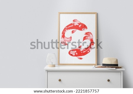 Beautiful interior of room with picture of koi fish in Japanese style