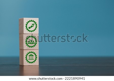 ESG - short for environmental social governance. Environment is company's responsibility. Social is employees, suppliers, customers. Governance is effective, transparent, auditable management. Royalty-Free Stock Photo #2221890941