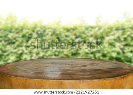Nature and wood table background for product display template, empty wooden table and empty space,  blurred background