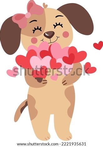 Sweet cute female puppy dog with hearts
