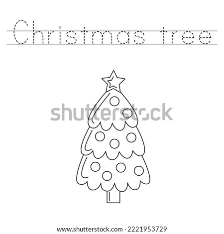 Trace letters and color black and white Christmas tree.