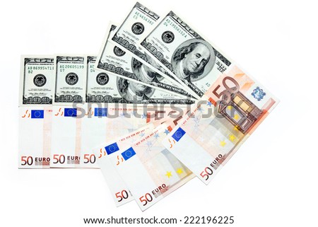 Several bills american dollar and europe euro as financial background