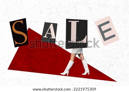 Composite collage image of creative sale letters girl legs walking special black friday offer isolated on drawing background