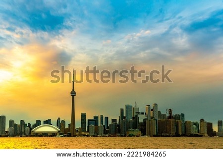 Panoramic view of Toronto skyline at sunset, Ontario, Canada
