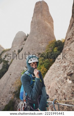 climber on the mountain of Monserrat, enjoying the views