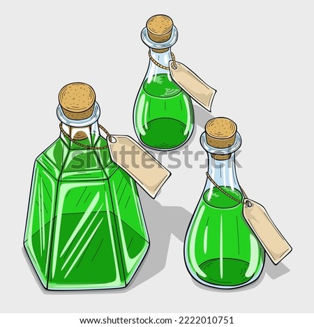 Game potion.  Magic bottles for witchcraft