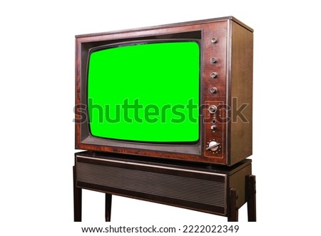 Old vintage green screen TV. Side view.
