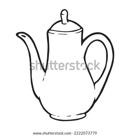 Kettle in retro style used for preparing hot drinks like tea and coffee pen drawing silhouette logo. Cartoonish restaurant dishes symbol. Tea and coffee pot hand drawn outline illustration graphic.