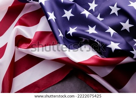 American Flag on the grey background with empty space for text. Border for Independence day or Veteran's day.