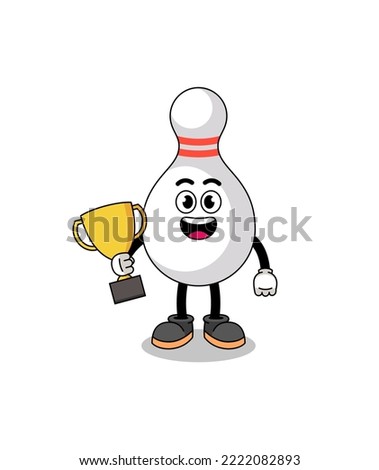 Cartoon mascot of bowling pin holding a trophy , character design