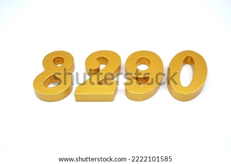   Number 8290 is made of gold-painted teak, 1 centimeter thick, placed on a white background to visualize it in 3D.                                 