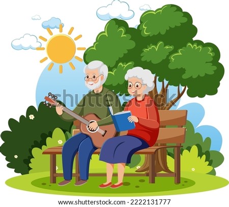 Elderly people relaxing at park illustration