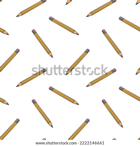 Seamless pattern with wooden pencil with eraser doodle vector