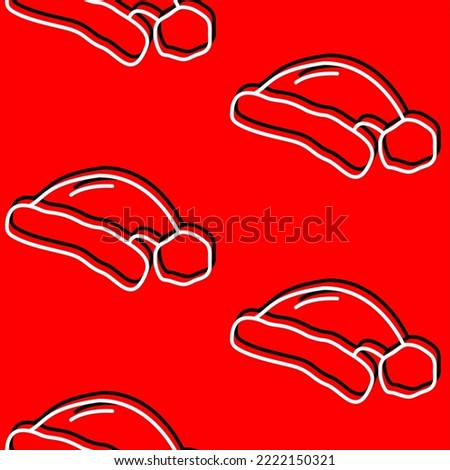 Vector seamless winter pattern with countour Santa's hats on a red background. New year, Christmas, textile, paper, office supplies, web design.