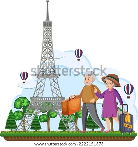 Elderly couple travel Paris illustration