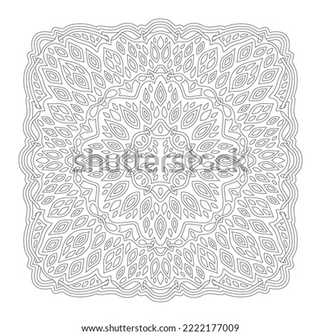 Beautiful monochrome linear vector illustration for adult cooring book page with abstract ornate single pattern isolated on the white background