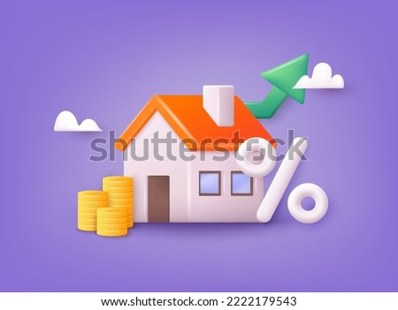Invest Money in Real Estate Property. House Loan, Rent and Mortgage Concept. 3D Web Vector Illustrations. Royalty-Free Stock Photo #2222179543