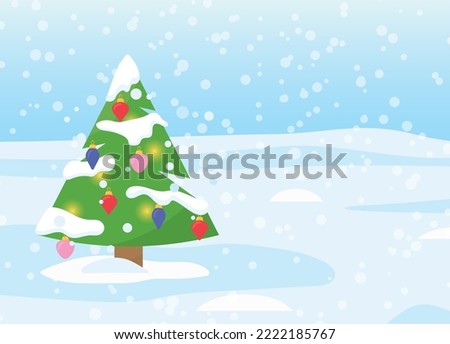 decorated christmas tree in snowfall-  vector illustration