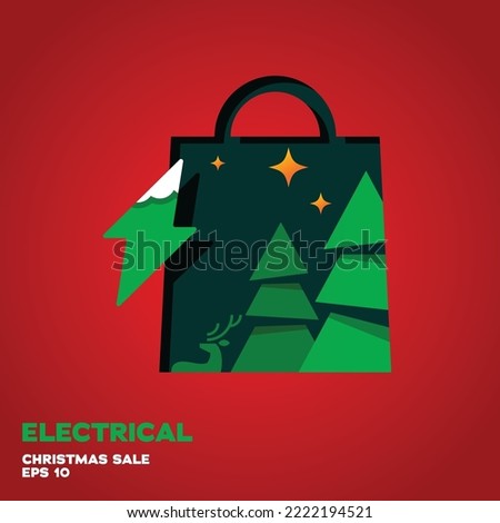 Shopping bag lined with electric logo, vector symbol icon graphic design illustration, merry christmas edition