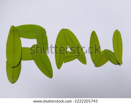 Close up Raw green leaf set font perfect for branding or word mark design on white background.