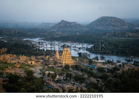 Virupaksha Temple is located in Hampi in the Vijayanagara district of Karnataka, 10 september 2022 India. It is part of the Group of Monuments at Hampi, designated as a UNESCO World Heritage Site. Royalty-Free Stock Photo #2222210195
