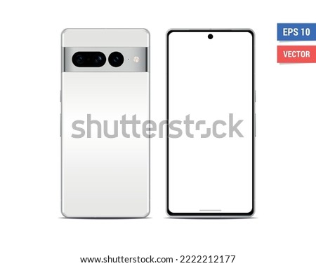 Realistic vector flat Google Pixel 7 Pro mock-up with blank screen isolated on white background. Scale image any resolution Royalty-Free Stock Photo #2222212177