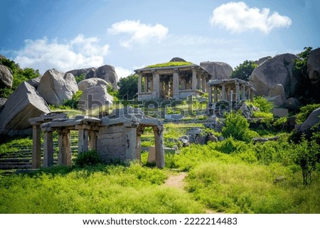 Achyutaraya temple ruins, a UNESCO heritage site in Hampi, India Royalty-Free Stock Photo #2222214483