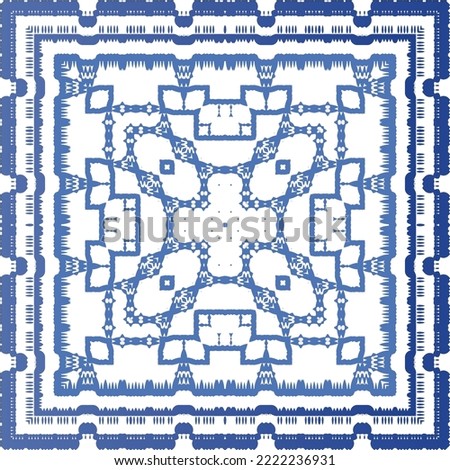 Portuguese ornamental azulejo ceramic. Vector seamless pattern collage. Universal design. Blue vintage backdrop for wallpaper, web background, towels, print, surface texture, pillows.