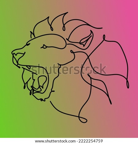 Illustration minimalist animal one line lion with open mouth