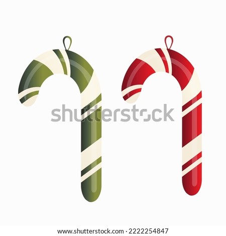 Red and green candy christmas toys illustration set. New Year's Eve candy caramel, Lollipop clipart in vector. Design element for Christmas, New year, winter holiday sweet, dessert clip art on white