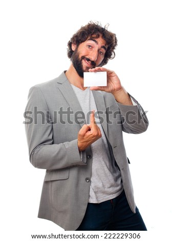 young crazy man with a name card