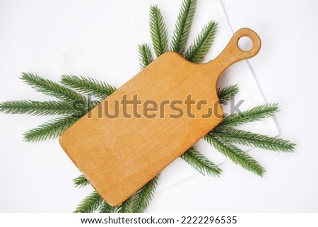 Wooden chopping board mockup, kitchen mock up for  design, space for text, top view, flat lay.