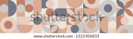 Seamless geometric mosaic in trendy coffee shades, circles and squares texture for textile or wallpaper. Gray and brown background for cover template and web design. Royalty-Free Stock Photo #2222306833