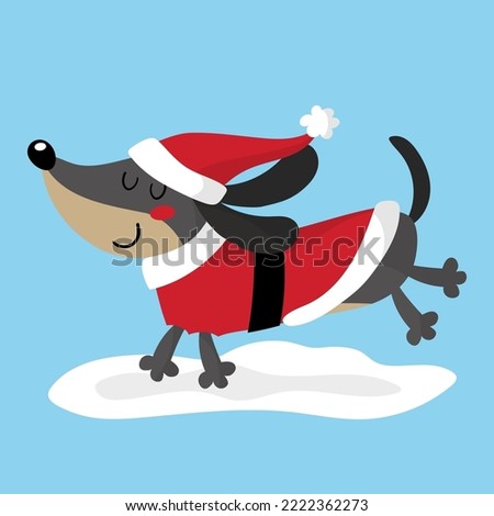 Illustration of a cute dachshund dressed like Santa Claus