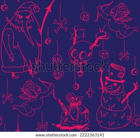 Evil Christmas Characters in Seamless Pattern
