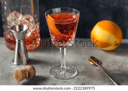 Boozy Refreshing Negroni Sbagliato Cocktail with Orange and Prosecco Royalty-Free Stock Photo #2222389975