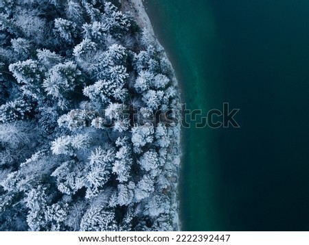 Aerial Drone Photos at Lake Eibsee in Bavaria, Germany. 