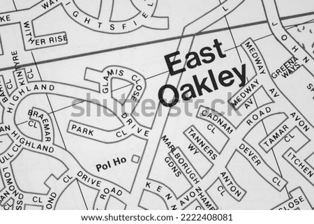 East Oakley village in Hampshire, United Kingdom atlas map town name - black and white