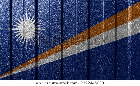 Textured flag of Marshall Islands on metal wall. Colorful natural abstract geometric background with lines.