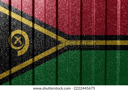 Textured flag of Vanuatu on metal wall. Colorful natural abstract geometric background with lines.