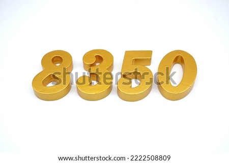  Number 8350 is made of gold-painted teak, 1 centimeter thick, placed on a white background to visualize it in 3D.                                 