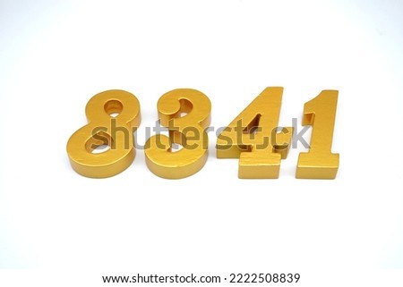   Number 8341 is made of gold-painted teak, 1 centimeter thick, placed on a white background to visualize it in 3D.                               